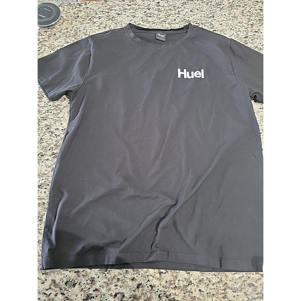 HUEL Mens T Shirt‎ L Black Short Sleeve Logo Tee Cotton Blend